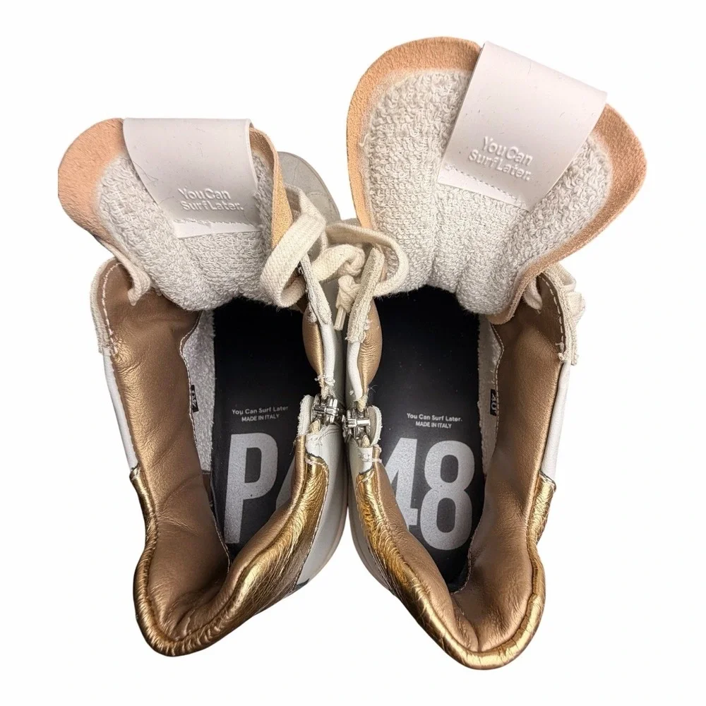 P448 Thea Mid Millennium White Gold Leather Platform Sneakers EU 40 US 9.5 - Picture 6 of 12